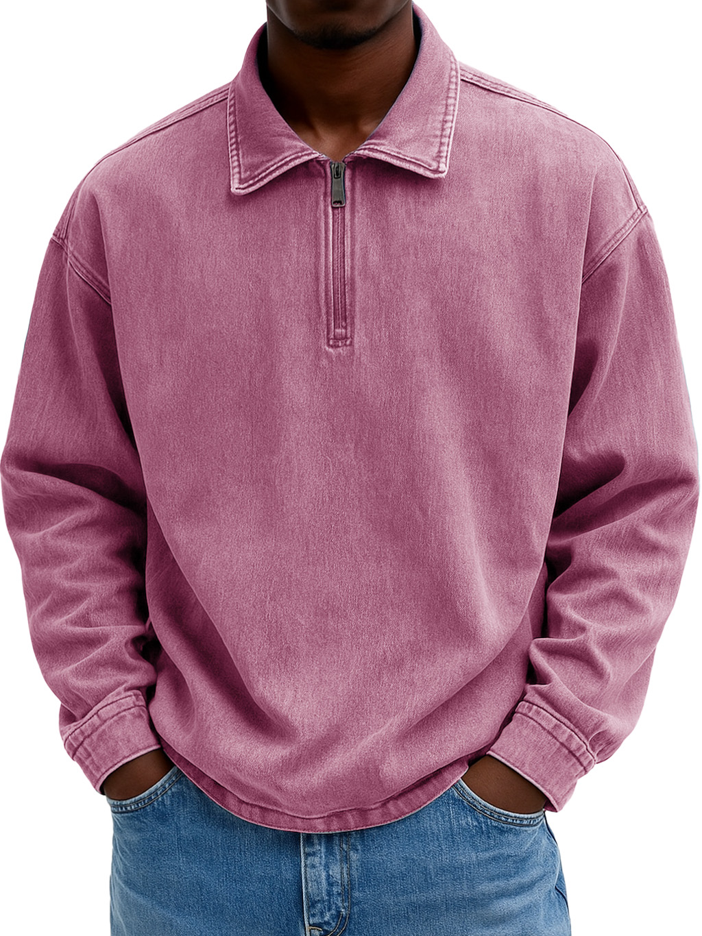 Men's Stylish Casual Retro Zippered Lapel Long-sleeved Loose-fitting Distressed Sweatshirt 