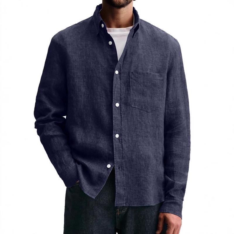 Men's Solid Color Lapel Long Sleeve Casual Shirt