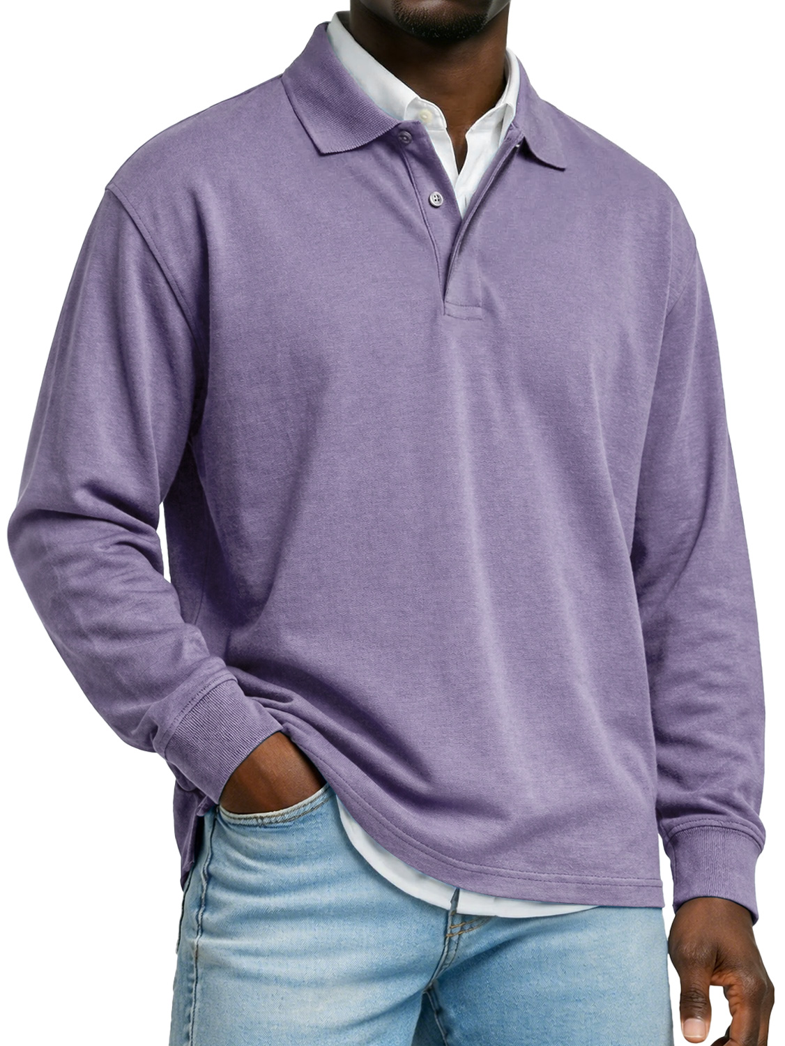 Men's Pure Cotton Long-sleeved Casual Polo Shirt With A Double-layered Placket And Collar Design