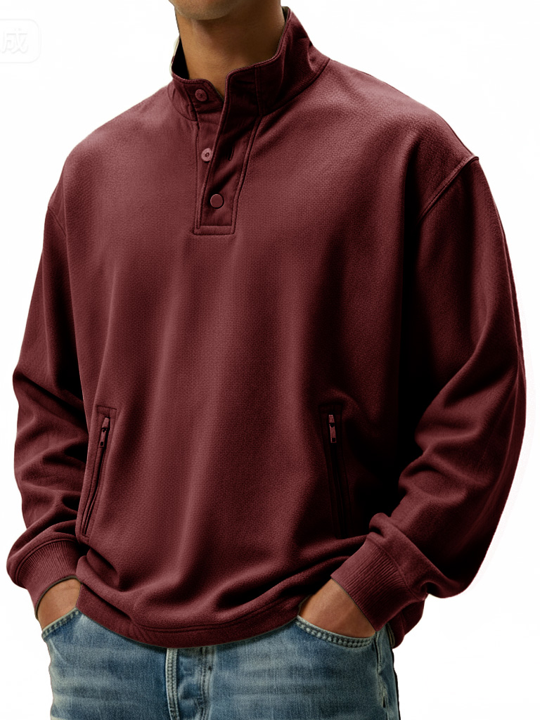 Men's Casual Sportswear Stand-up Collar Sweatshirt With Multiple Zipper Pockets