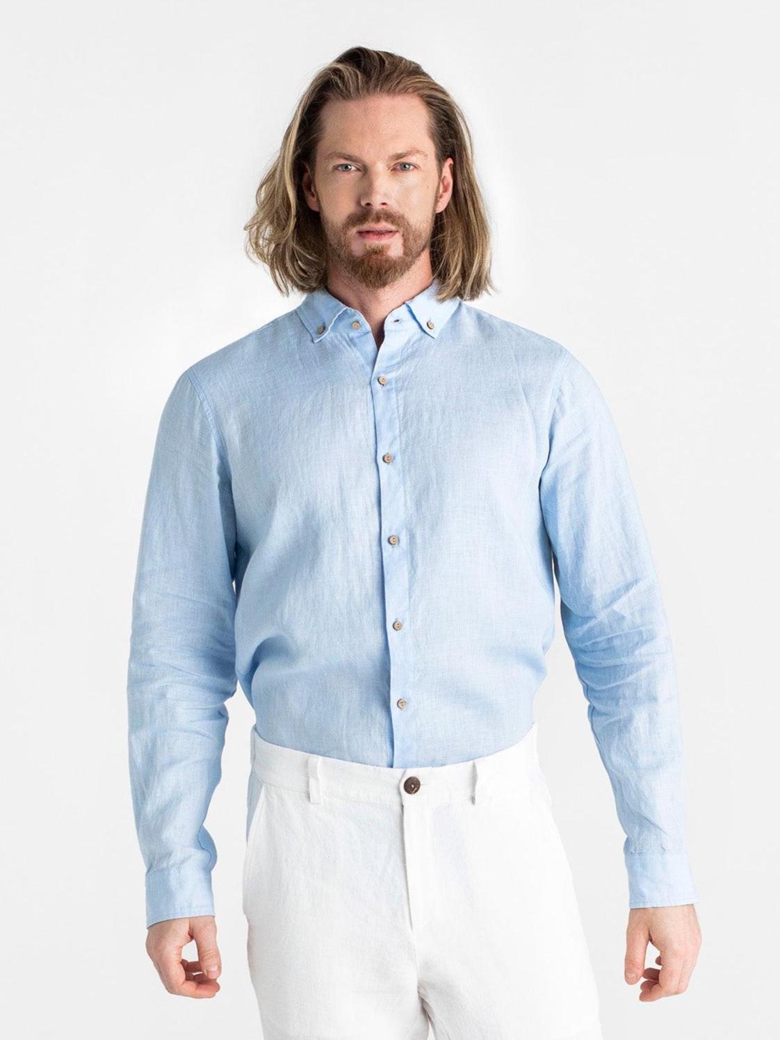 Men's Long Sleeve Lightweight Relaxed Fit Button-Down Breathable Linen Shirt