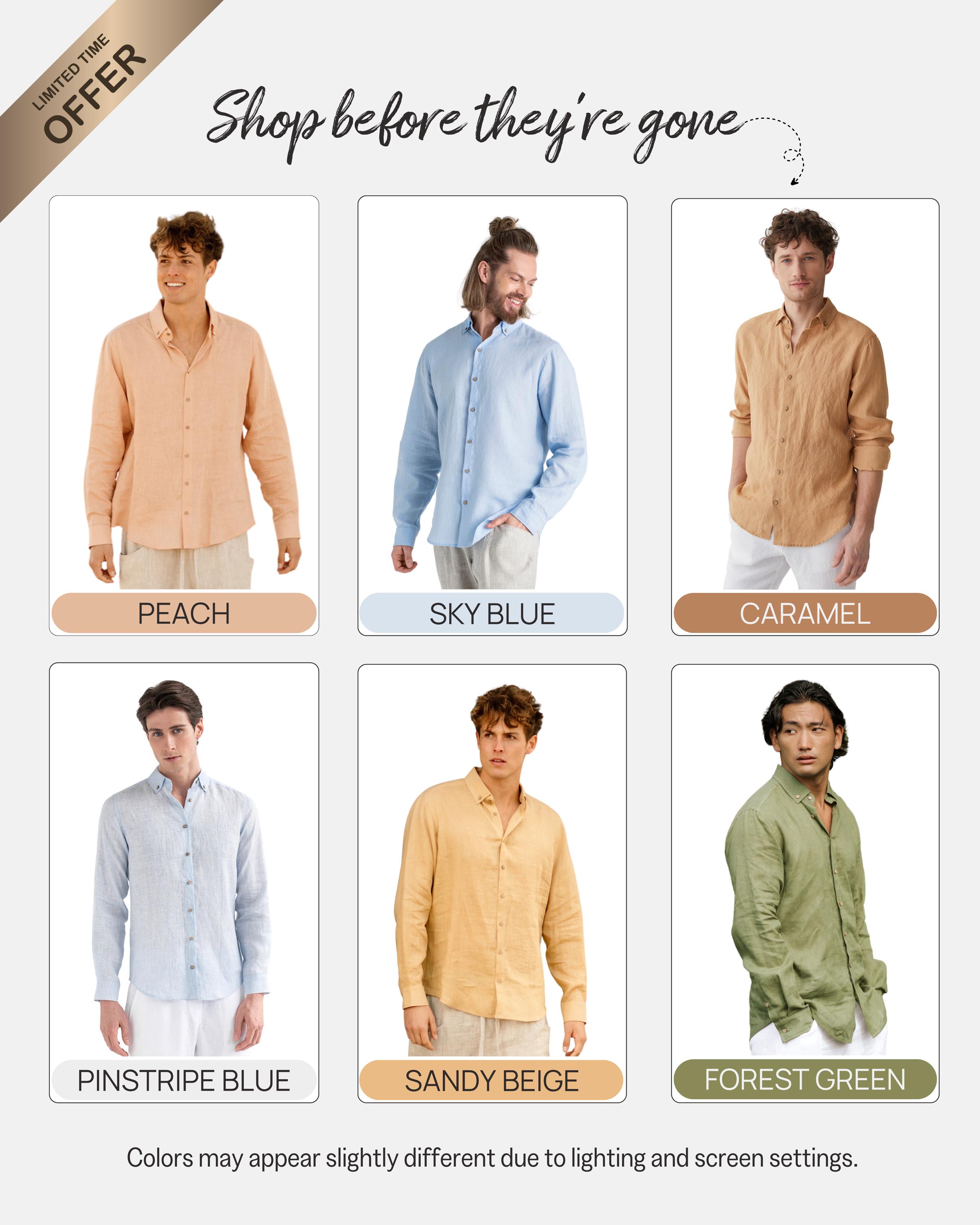 Men's Long Sleeve Lightweight Relaxed Fit Button-Down Breathable Linen Shirt