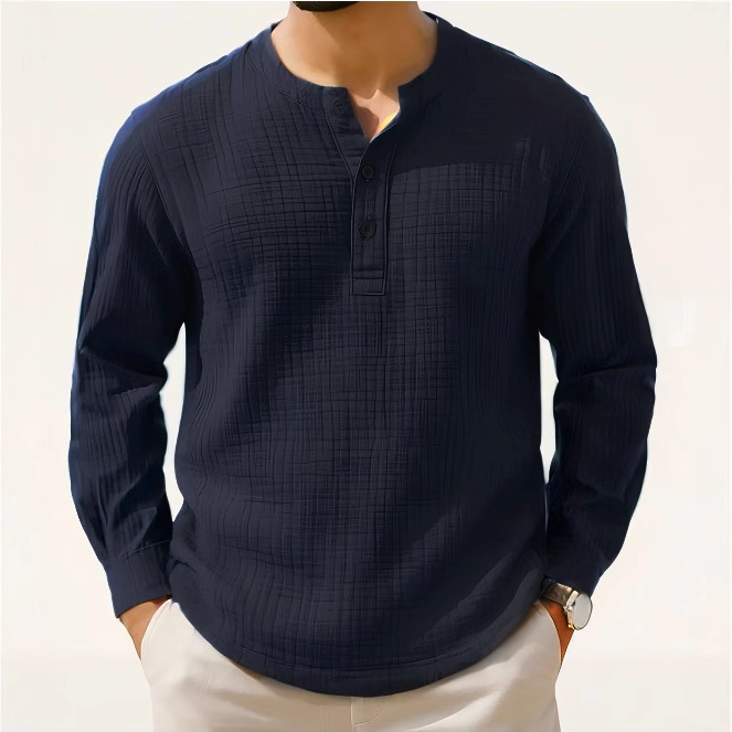2025 New Cotton and Linen Long Sleeve Shirt T-Shirt Round Neck Beach Shirt
