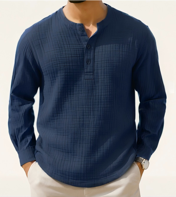 2025 New Cotton and Linen Long Sleeve Shirt T-Shirt Round Neck Beach Shirt