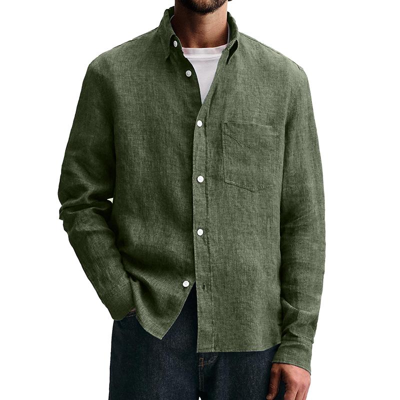 Men's Solid Color Lapel Long Sleeve Casual Shirt