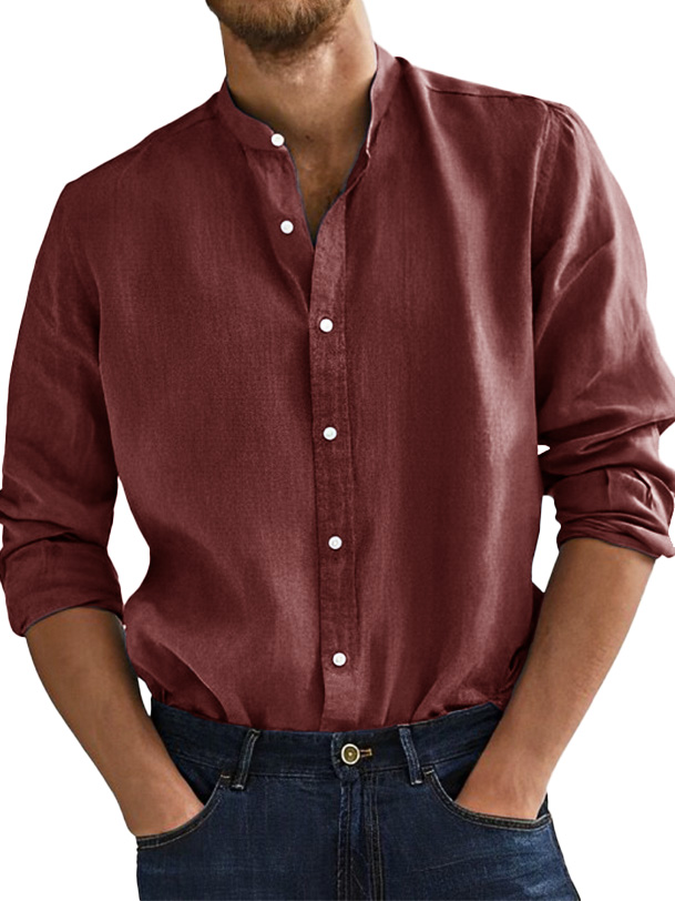  Men's Fashion Business Comfortable Stand-up Collar Long-sleeved Shirt 