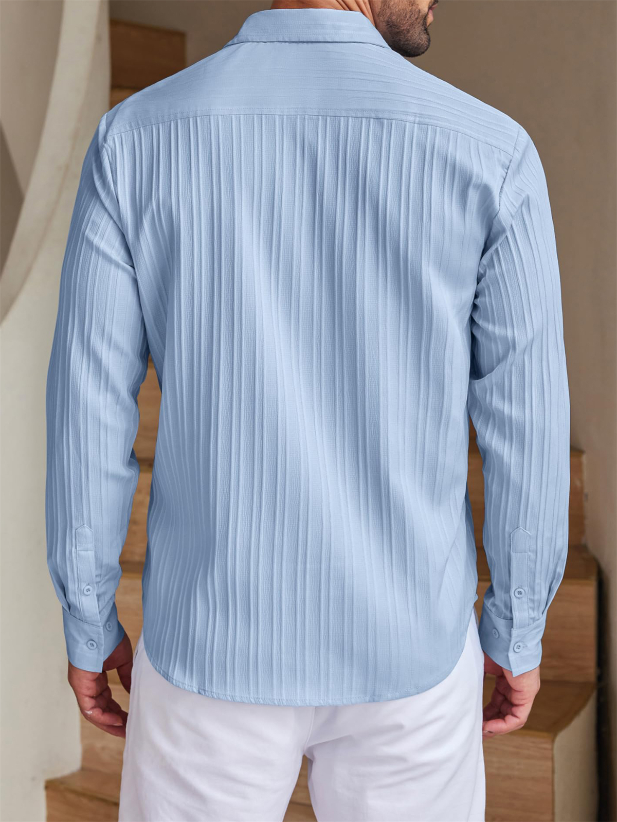 Men's Casual Comfortable Loose Textured Long Sleeve Shirt