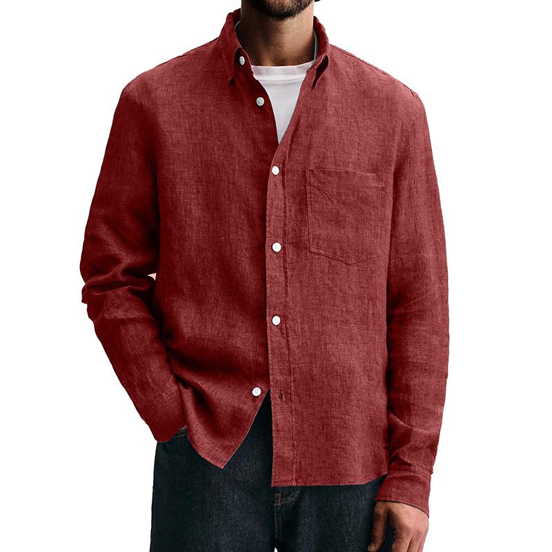 Men's Solid Color Lapel Long Sleeve Casual Shirt