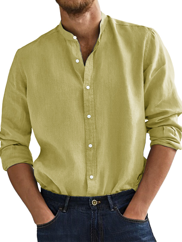  Men's Fashion Business Comfortable Stand-up Collar Long-sleeved Shirt 
