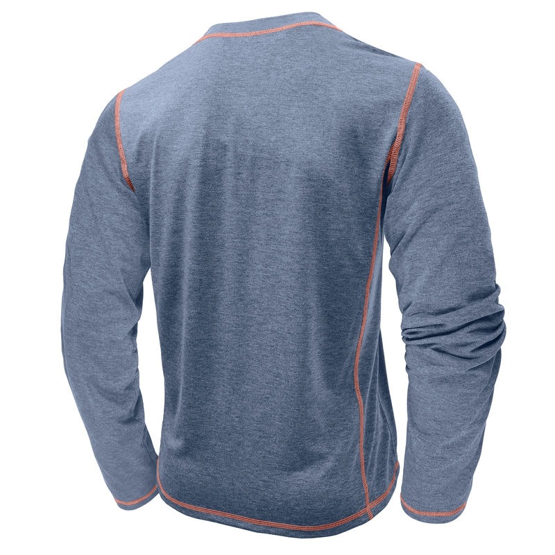 Men's Henley Four-Button Cotton Long-Sleeved Top