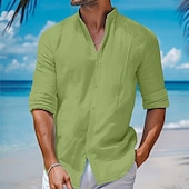 Men's stand collar button down shirt casual long sleeve loose and comfortable