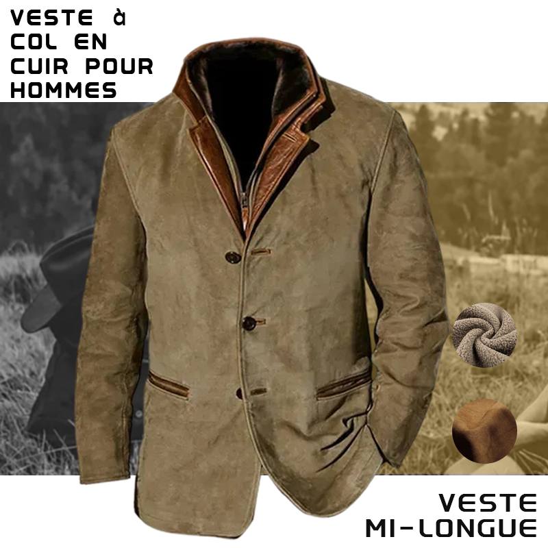 Dernier jour  -70 %  - Veste pour hommes avec col en cuir, vestes mi-longues