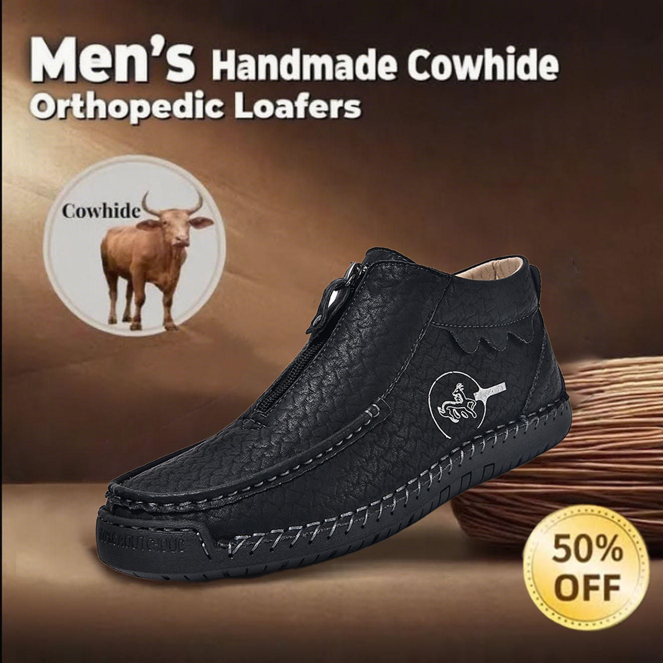 🔥Aujourd'hui, 60 % de réduction !🔥 Mocassins pour hommes en cuir véritable avec soutien de la voûte plantaire