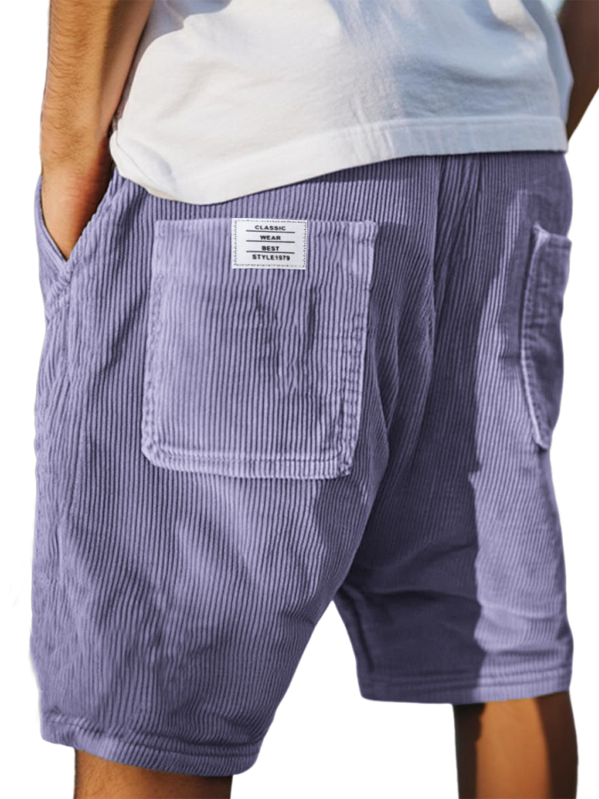 Short décontracté ample et élégant pour homme, style vintage, en velours côtelé, avec logo brodé simple et multi-poches