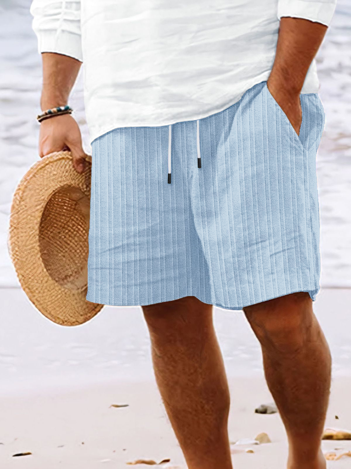 Short de plage décontracté à lacets et rayures verticales pour homme