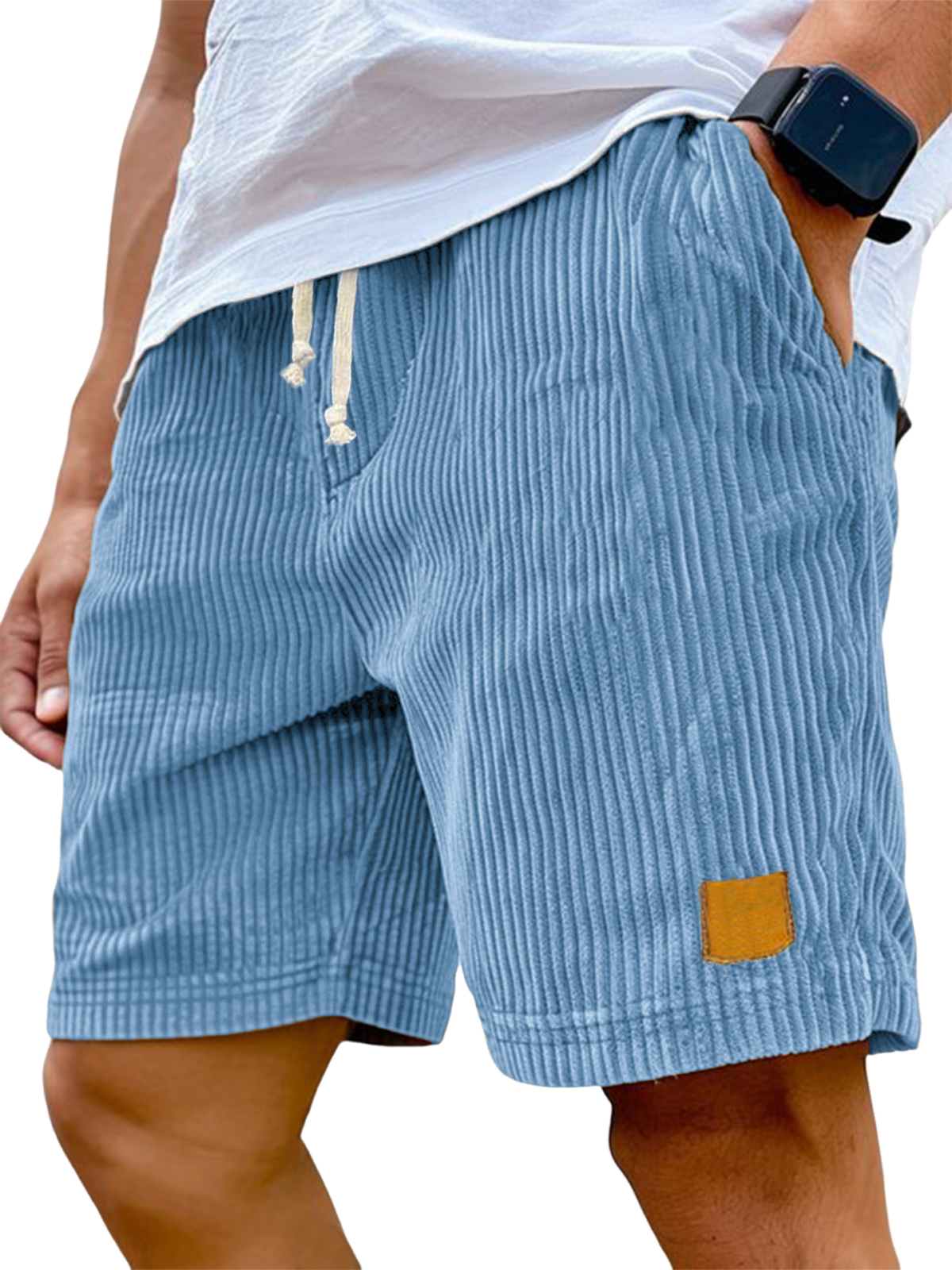 Short décontracté à lacets en velours côtelé avec logo brodé vintage pour homme