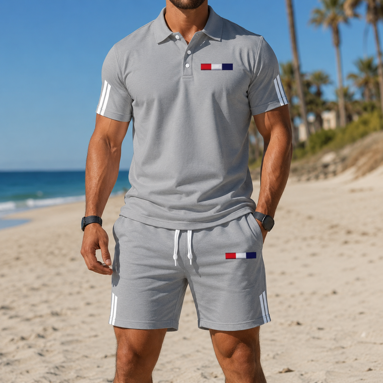 ⏰ Dernier jour : 50 % de réduction ! 🔥 - Ensemble d'été 2 pièces pour homme : polo et short