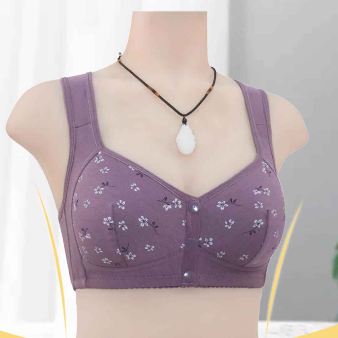 Soutiens-gorge Purple Daisy - Soutiens-gorge en coton sans armature à fermeture avant, grande taille de bonnet