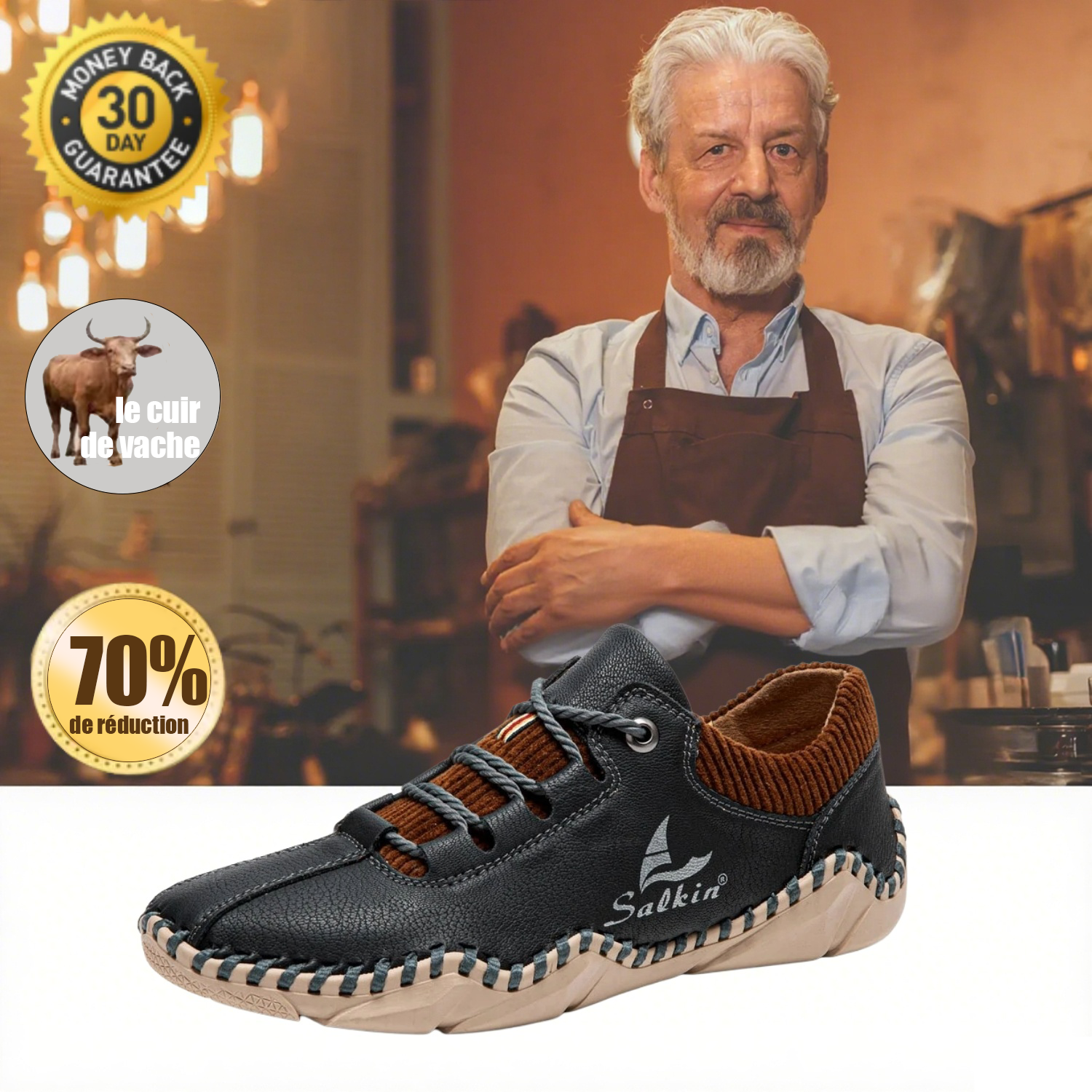 [Dernier jour -70 % - Ne manquez pas cette occasion] 🔥 Chaussures de marche en cuir de veau pour hommes 👞 Cousues à la main ✅ Soutien de la voûte plantaire - Soulagement de la douleur pour une marche confortable
