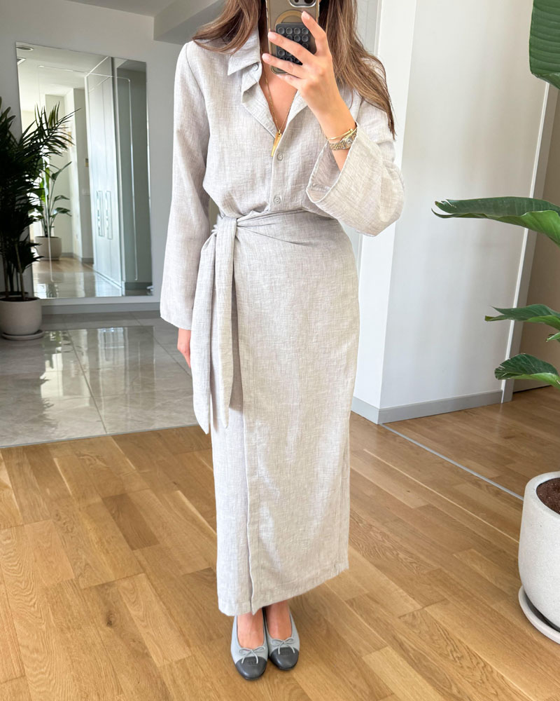 Ensemble deux pièces chemise à revers décontractée et jupe à lacets