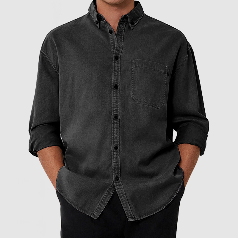 Chemise Décontractée Pour Homme En Coton Lavé Premium Avec Poche