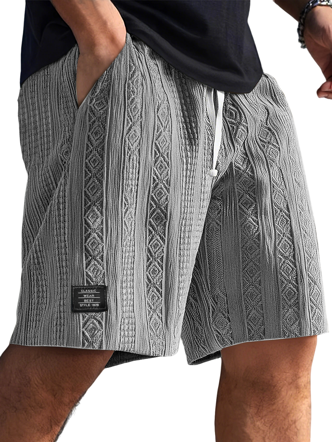 Short décontracté et confortable pour homme avec logo brodé et texture jacquard