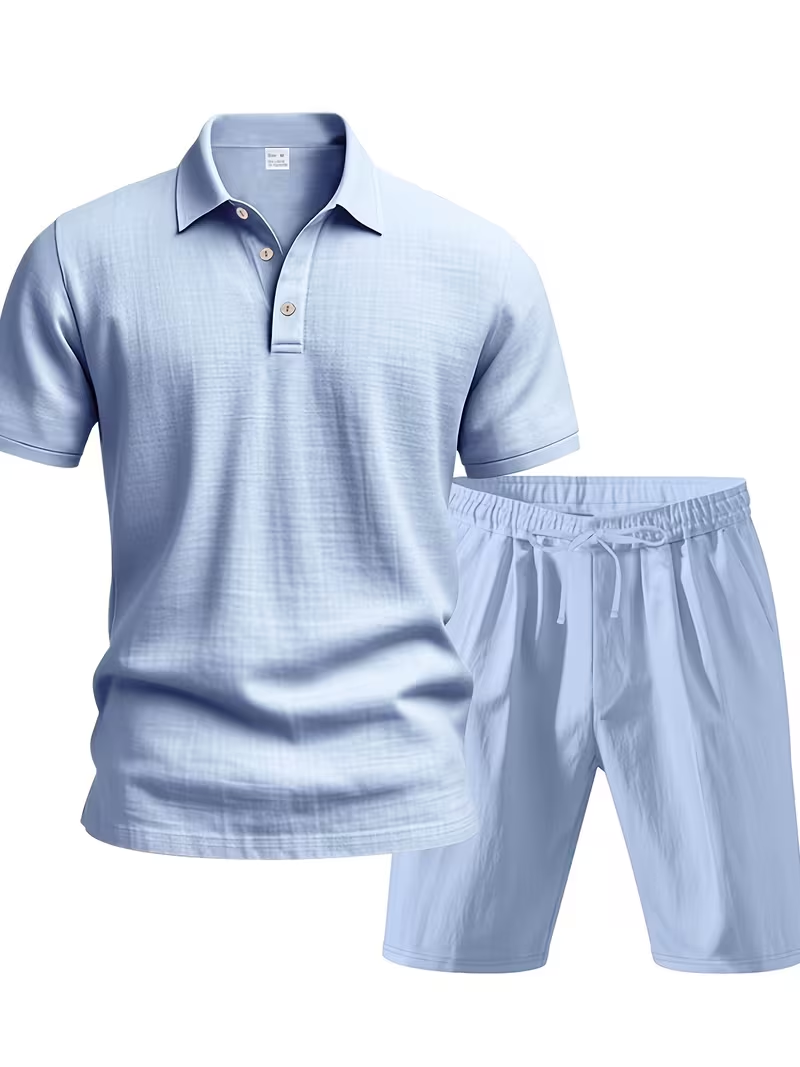 ⏰ Dernier jour : 50 % de réduction ! 🔥 – Ensemble d’été en lin pour homme avec chemise à manches courtes et short
