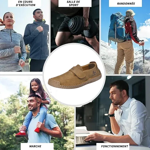🔥 Chaussures de marche à enfiler pour hommes 👞 Faciles à mettre et à enlever, cousues à la main ✅ Antidérapantes, à porter 24 heures sur 24, marche confortable