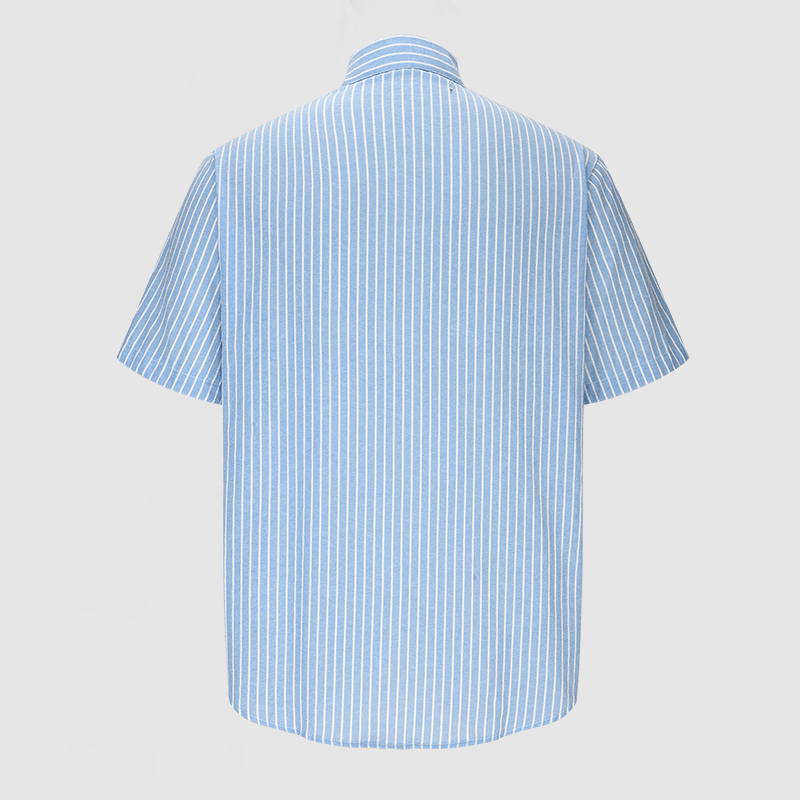 Chemise courte à manches pour homme en coton et lin rayée décontractée