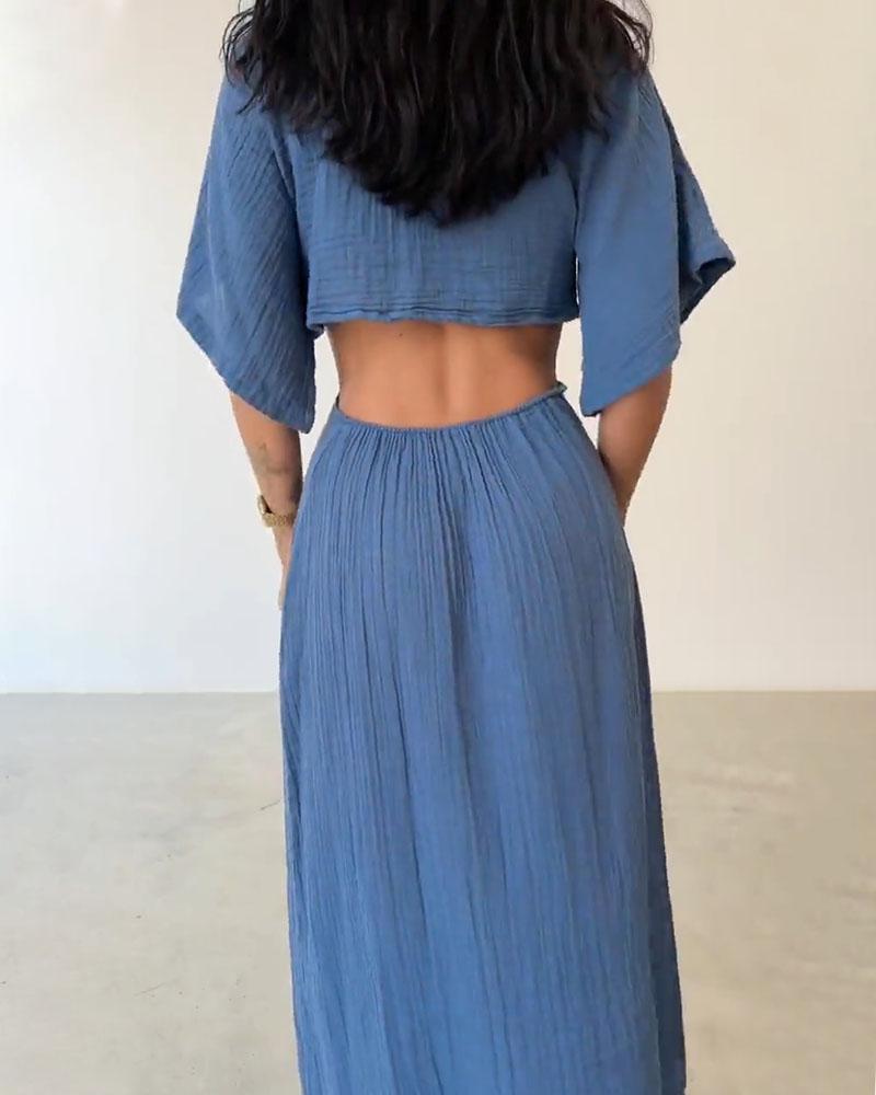 Robe en coton et lin à lacets et taille exposée