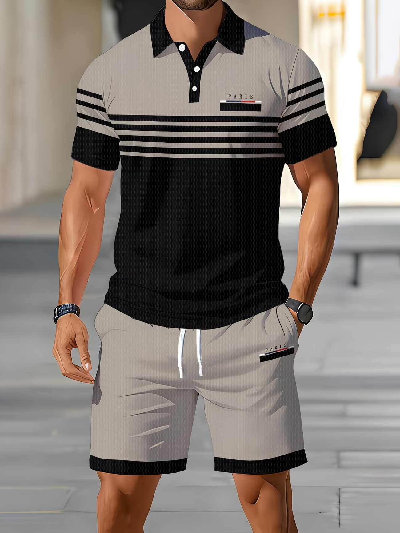 ⏰ Dernier jour : -50 % ! 🔥 Ensemble polo et short pour homme – look estival et sportif