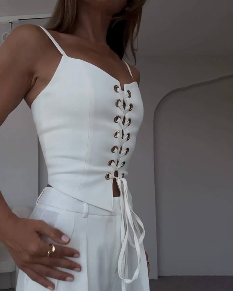 Ensemble deux pièces haut et pantalon à cordons pour la ville