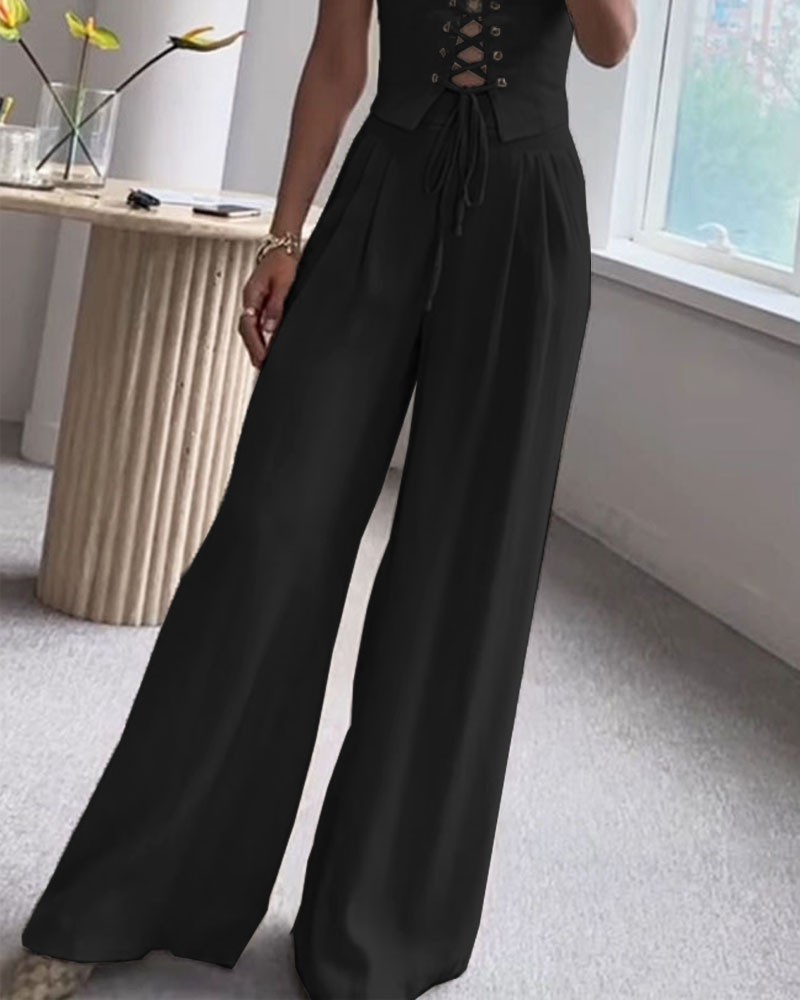 Ensemble deux pièces haut et pantalon à cordons pour la ville