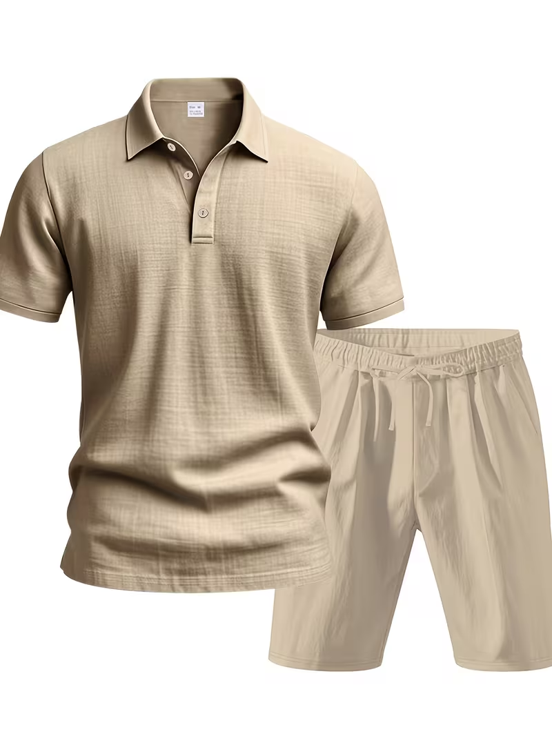 ⏰ Dernier jour : 50 % de réduction ! 🔥 – Ensemble d’été en lin pour homme avec chemise à manches courtes et short