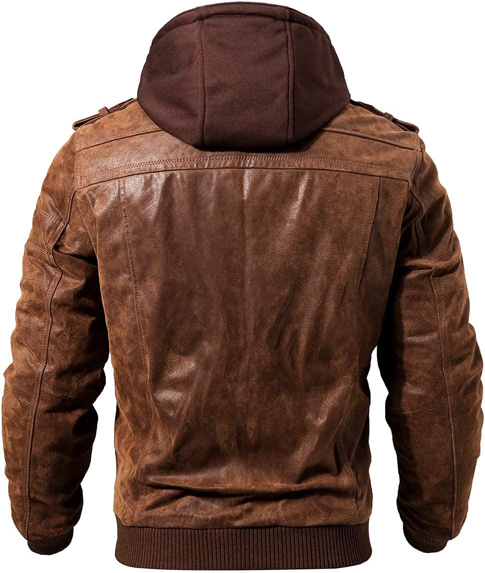 RCELINE Veste en Cuir véritable Homme à Capuche Blouson