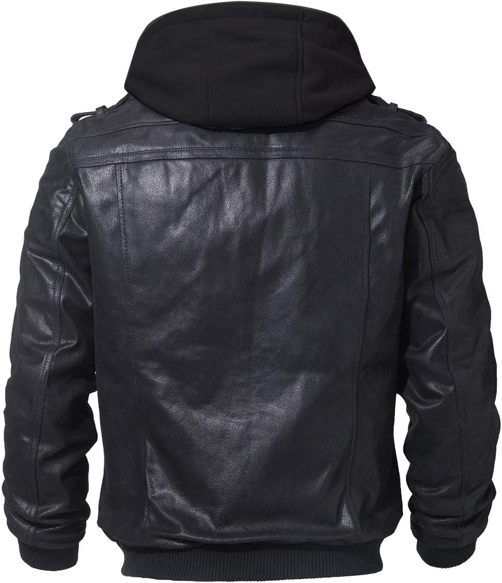 RCELINE Veste en Cuir véritable Homme à Capuche Blouson