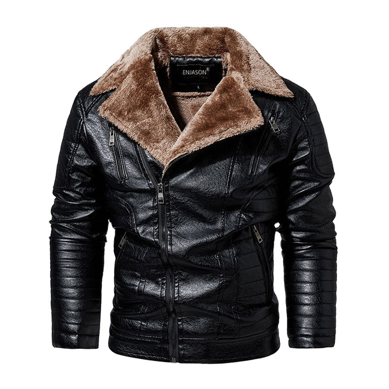 Veste en cuir pour homme avec col rembourré