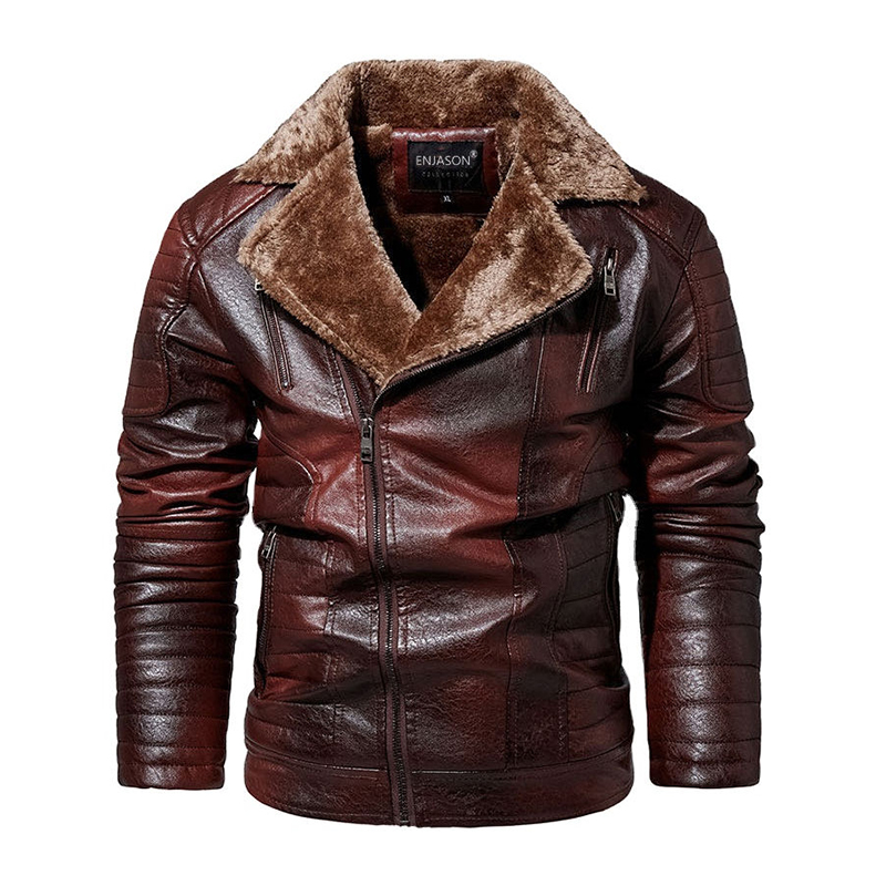 Veste en cuir pour homme avec col rembourré