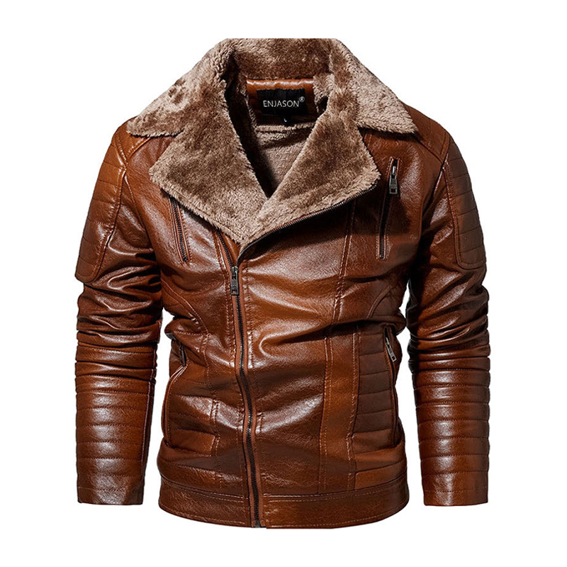 Veste en cuir pour homme avec col rembourré