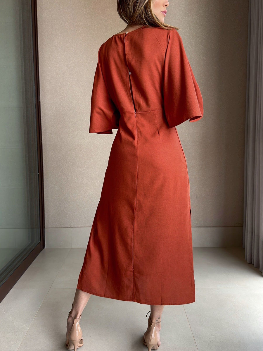 Robe décontractée à lacets en coton et lin à col en V