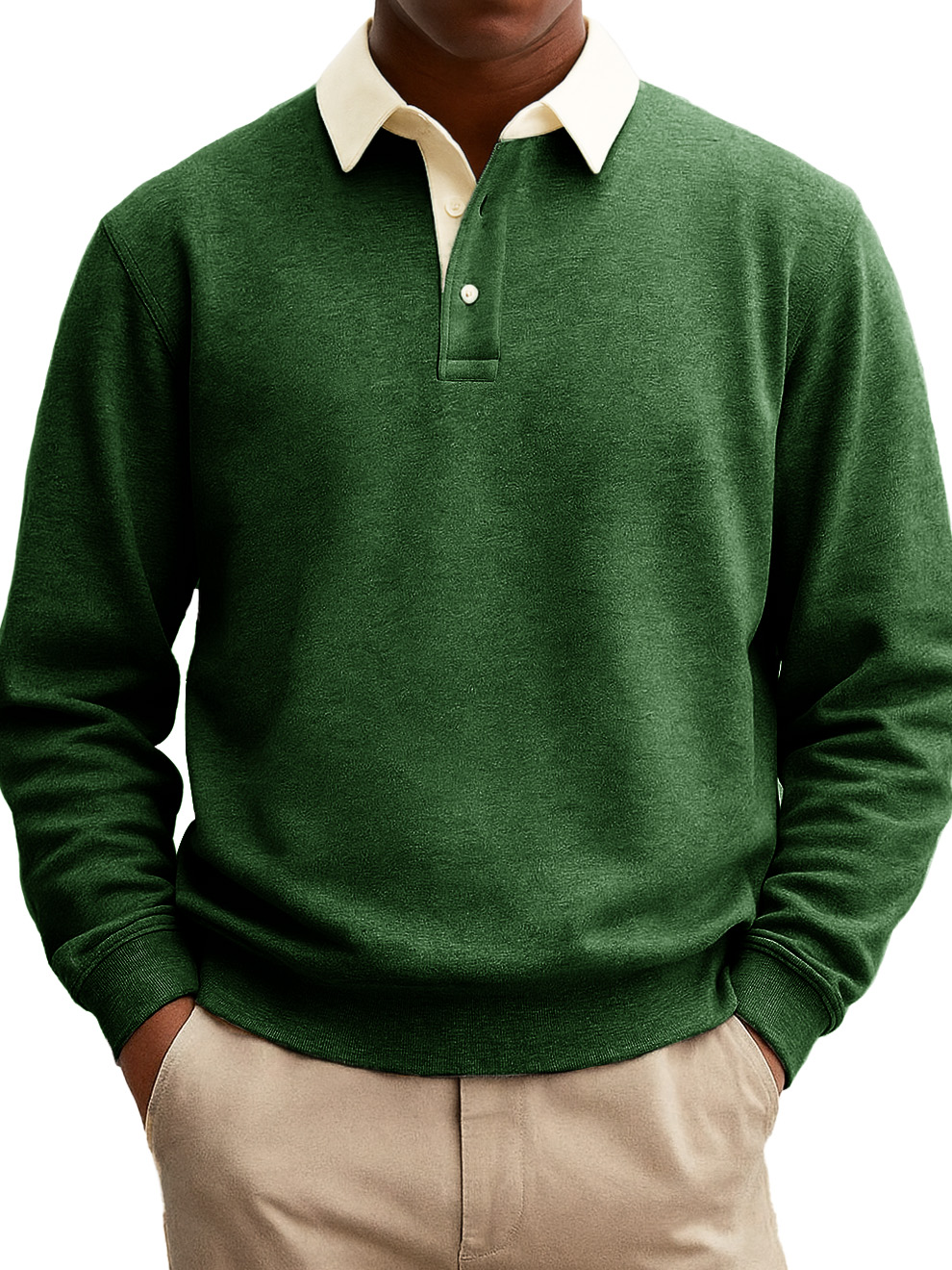 Men's Stylish Casual Everyday Cotton Long-sleeved Lapel Sweatshirt Polo Shirt With A Patchwork Collar