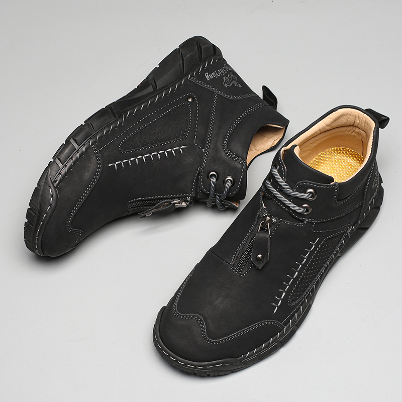 Chaussures de marche orthopédiques pour hommes - Tige en cuir stable | Coupe large au niveau des orteils | Favorise une bonne circulation sanguine | Soutien de la voûte plantaire | Imperméables | Soulagement de la pression