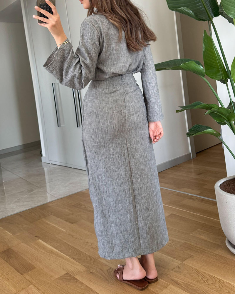 Ensemble deux pièces chemise à revers décontractée et jupe à lacets