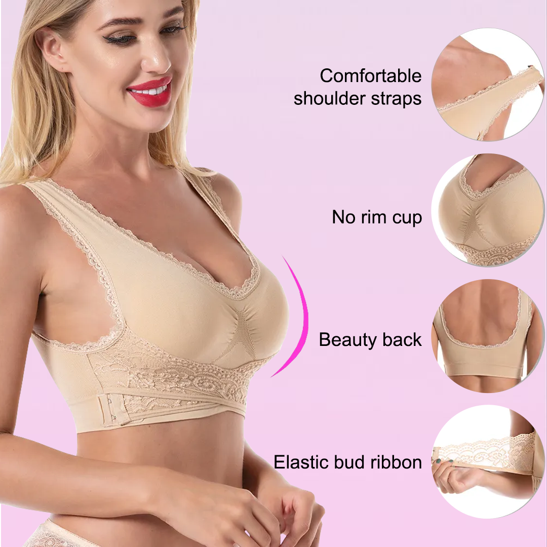 Soutiens-Gorge Corset Confortables Push-Up Sans Armature, Croisés À L'avant, Fermeture Latérale En Dentelle