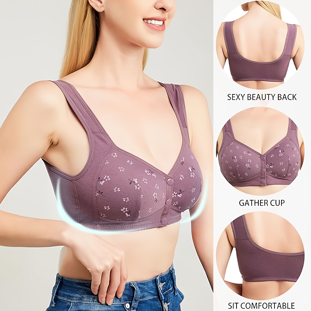 Soutiens-gorge Purple Daisy - Soutiens-gorge en coton sans armature à fermeture avant, grande taille de bonnet
