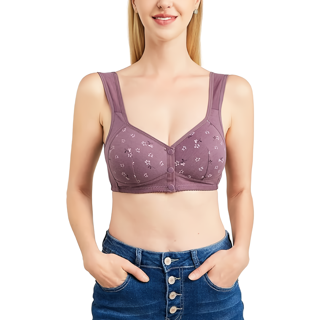 Soutiens-gorge Purple Daisy - Soutiens-gorge en coton sans armature à fermeture avant, grande taille de bonnet