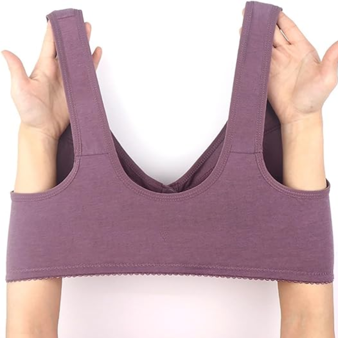 Soutiens-gorge Purple Daisy - Soutiens-gorge en coton sans armature à fermeture avant, grande taille de bonnet