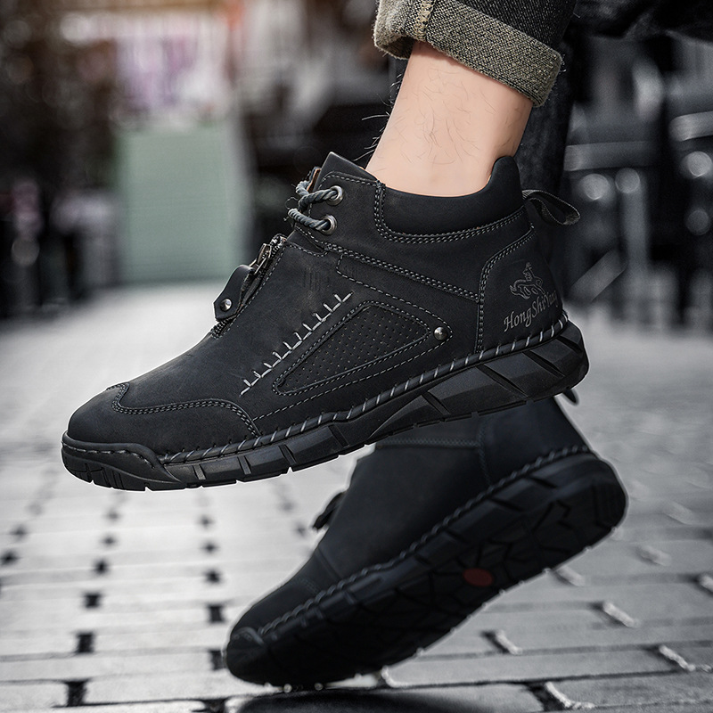 Chaussures de marche orthopédiques pour hommes - Tige en cuir stable | Coupe large au niveau des orteils | Favorise une bonne circulation sanguine | Soutien de la voûte plantaire | Imperméables | Soulagement de la pression