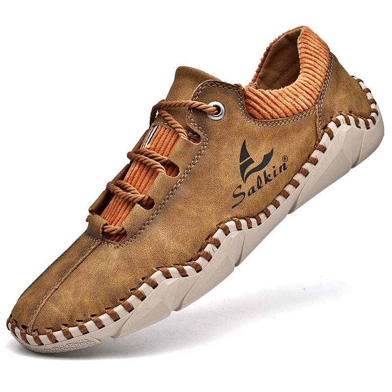 [Dernier jour -70 % - Ne manquez pas cette occasion] 🔥 Chaussures de marche en cuir de veau pour hommes 👞 Cousues à la main ✅ Soutien de la voûte plantaire - Soulagement de la douleur pour une marche confortable