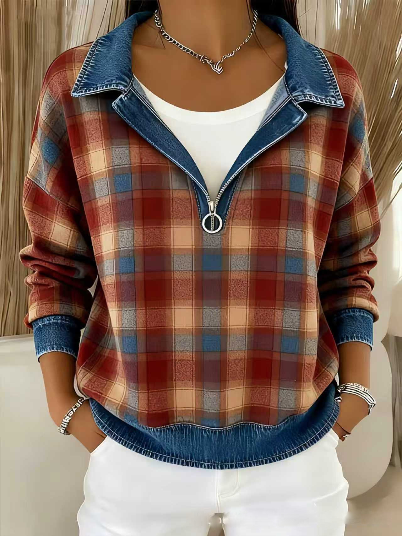 Women’s Plaid Denim Hoodie